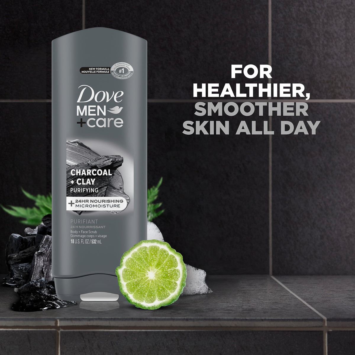 DOVE MEN + CARE label detail emphasizing MICROMOISTURE and ingredient cues