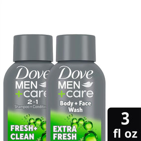 Dove Men+Care bottle labels closeup highlighting product names and ingredient benefits