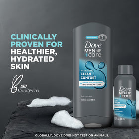 Dove Men+Care bottles with recycled plastic icon emphasizing eco-conscious packaging