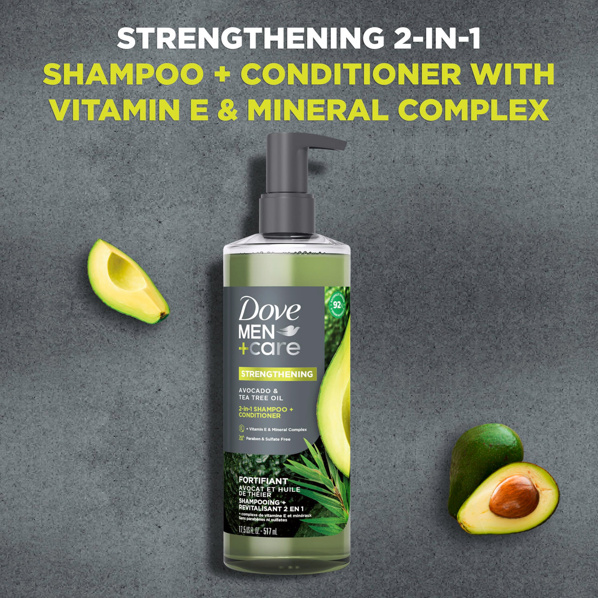 Dove Men+Care cap and dispenser detail demonstrating easy one‑hand use