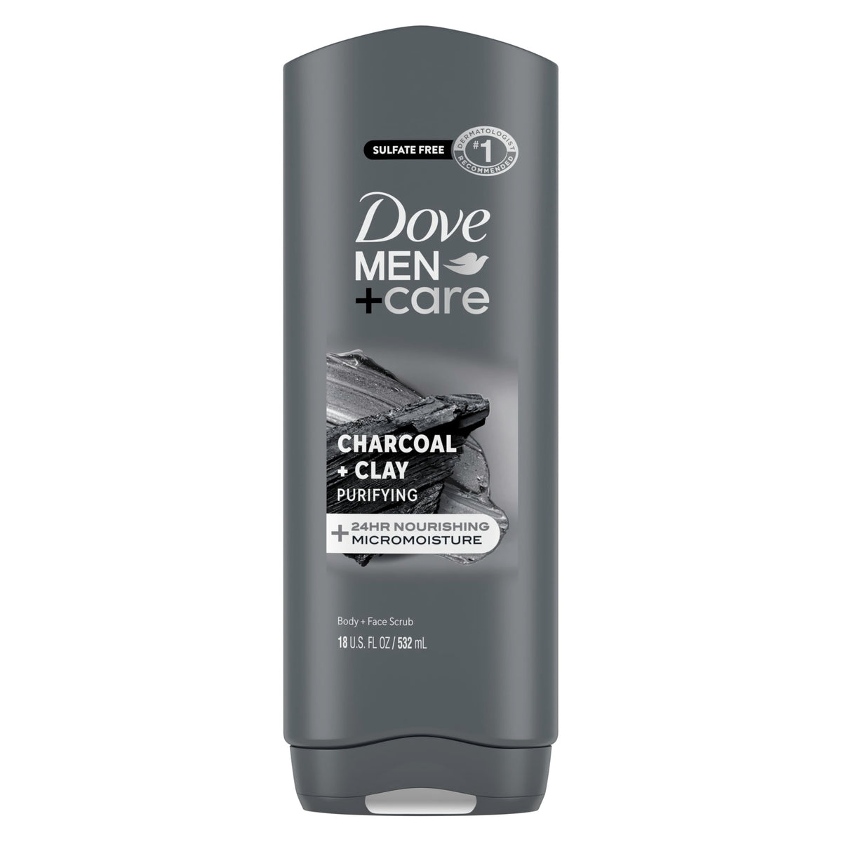 DOVE MEN + CARE front packaging showing charcoal clay benefits