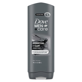 DOVE MEN + CARE front packaging showing charcoal clay benefits