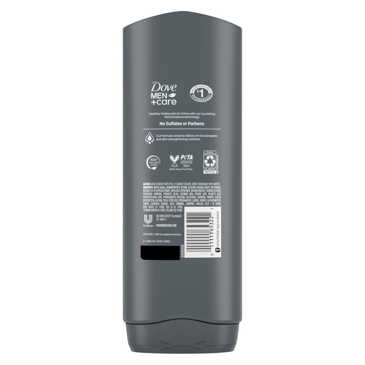DOVE MEN + CARE label close-up highlighting micromoisture technology