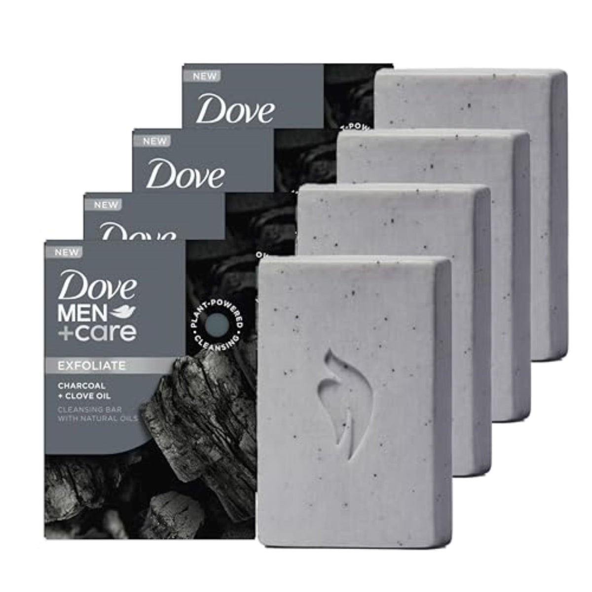 DOVE MEN + CARE front packaging showing charcoal scent and benefits