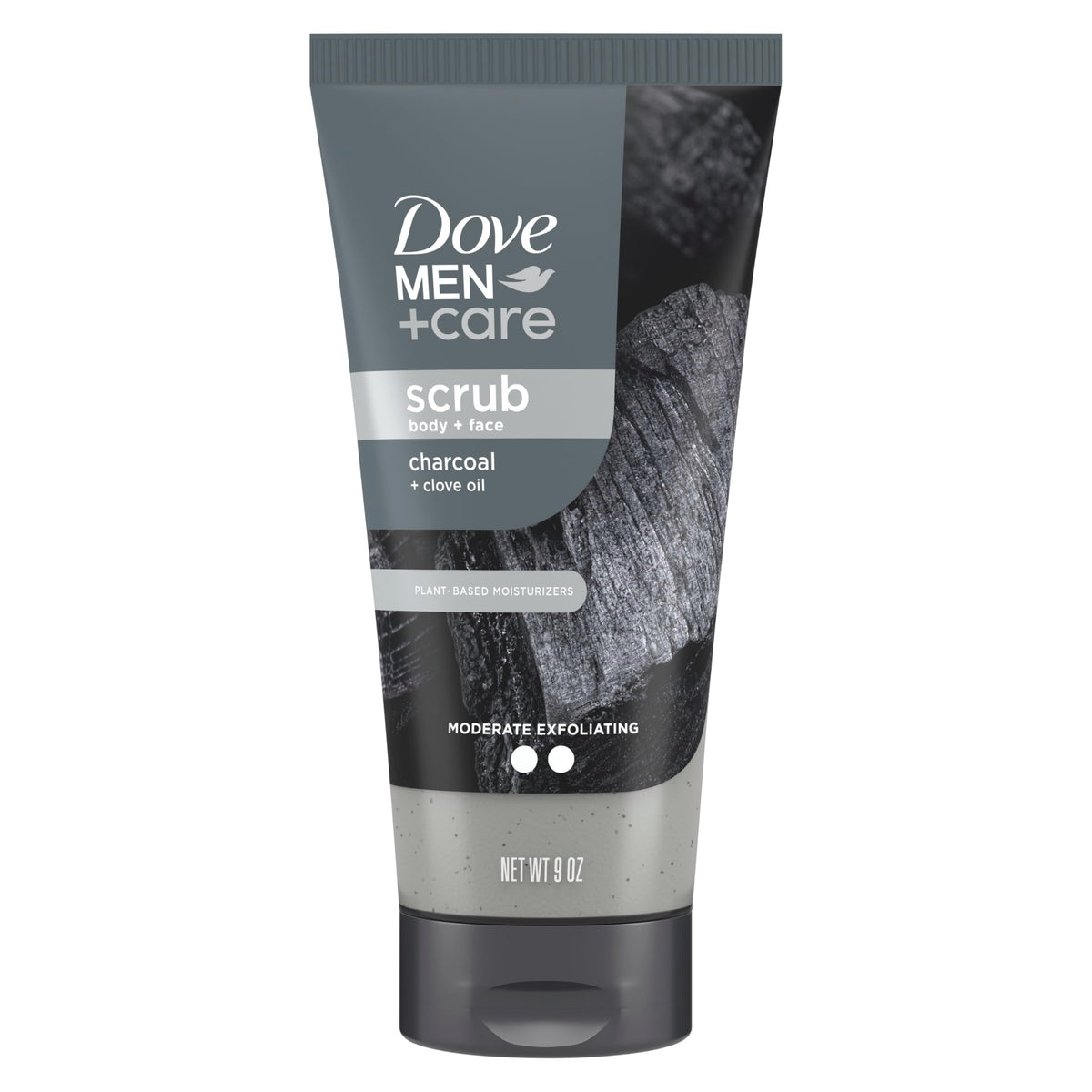 DOVE MEN + CARE front packaging showing charcoal and clove scent benefit