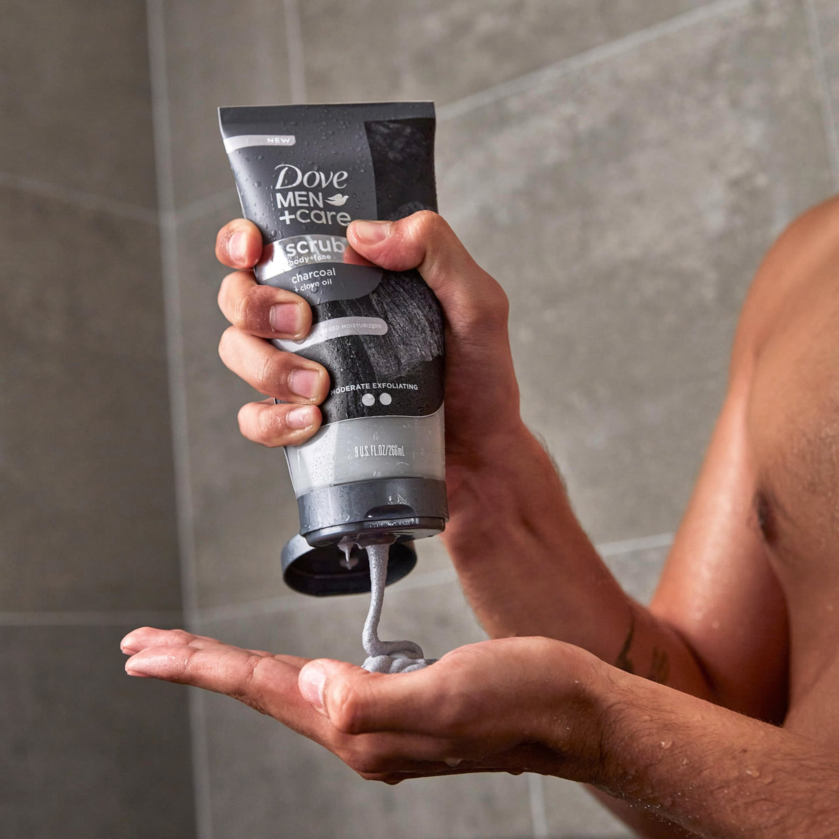 DOVE MEN + CARE ingredient label close-up showing plant-derived ingredients benefit