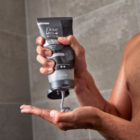 DOVE MEN + CARE ingredient label close-up showing plant-derived ingredients benefit
