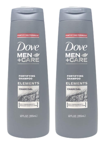 Dove Men+Care front packaging showing two 12 oz bottles and product benefits