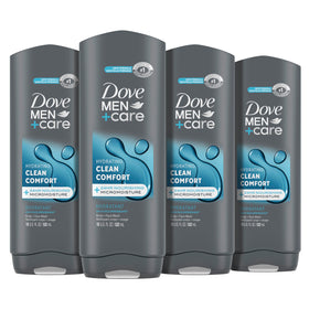 Dove Men+Care front bottle view showing label and size for easy recognition and selection