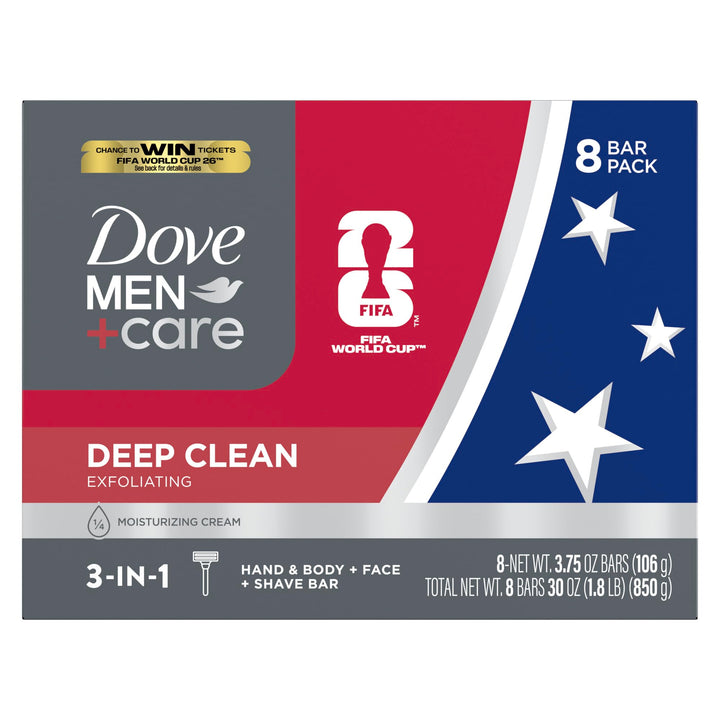 Dove Men+Care front packaging showing product and benefits