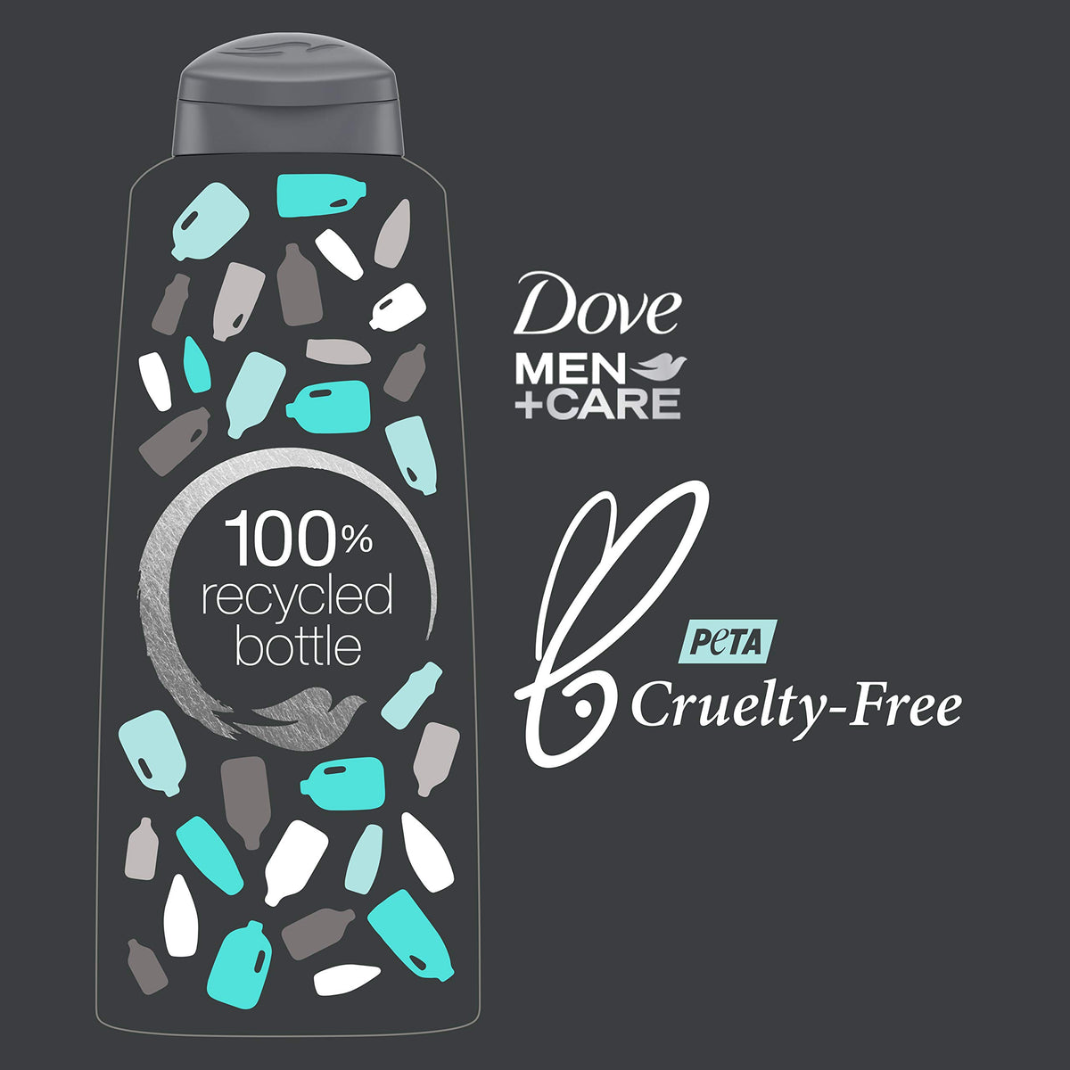 Three-pack of Dove Men + Care bottles displayed to show value and refill frequency benefit
