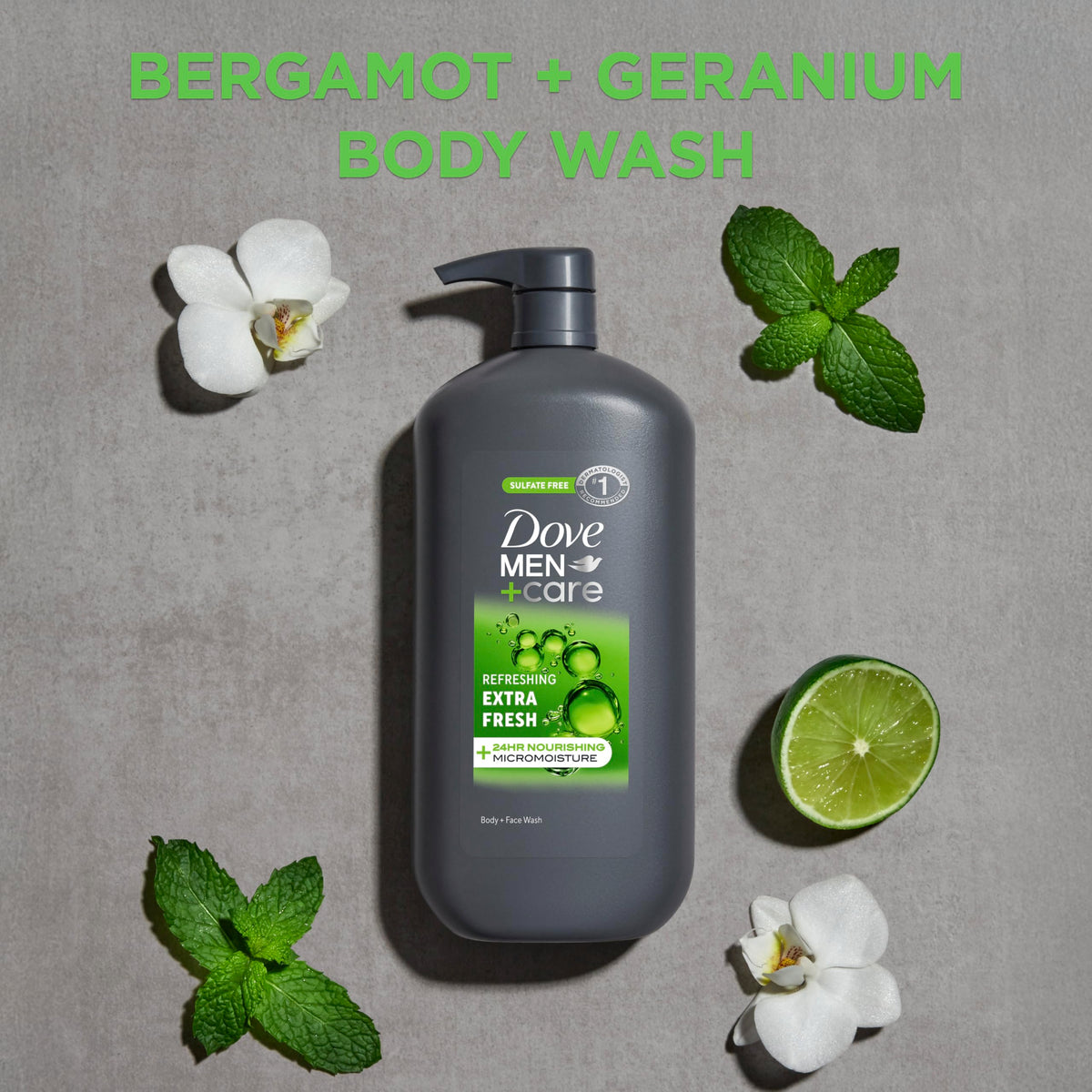 DOVE MEN + CARE mandarin and sandalwood ingredients conveying fresh scent