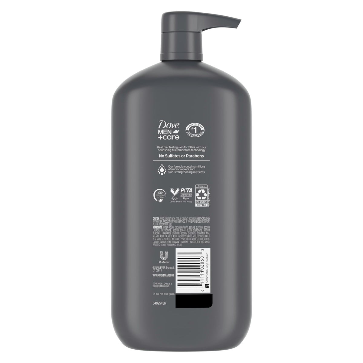 DOVE MEN + CARE pump close-up highlighting easy one-handed dispensing