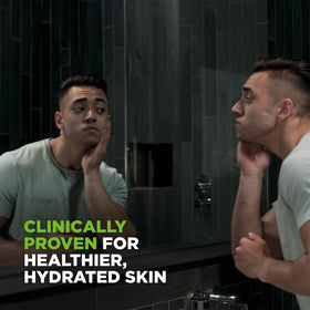 Dove Men+Care bottles on shower shelf in modern bathroom encouraging daily use routine