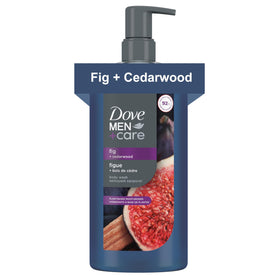 Dove Men+Care front bottle showing fig and cedarwood scent benefit