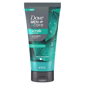 Dove Men+Care front packaging showing eucalyptus cedar scent and benefits
