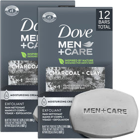Dove Men+Care front packaging showing two-pack and charcoal scent benefit