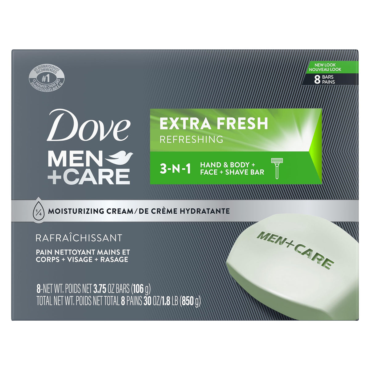 DOVE MEN + CARE front packaging showing product and benefit hydration