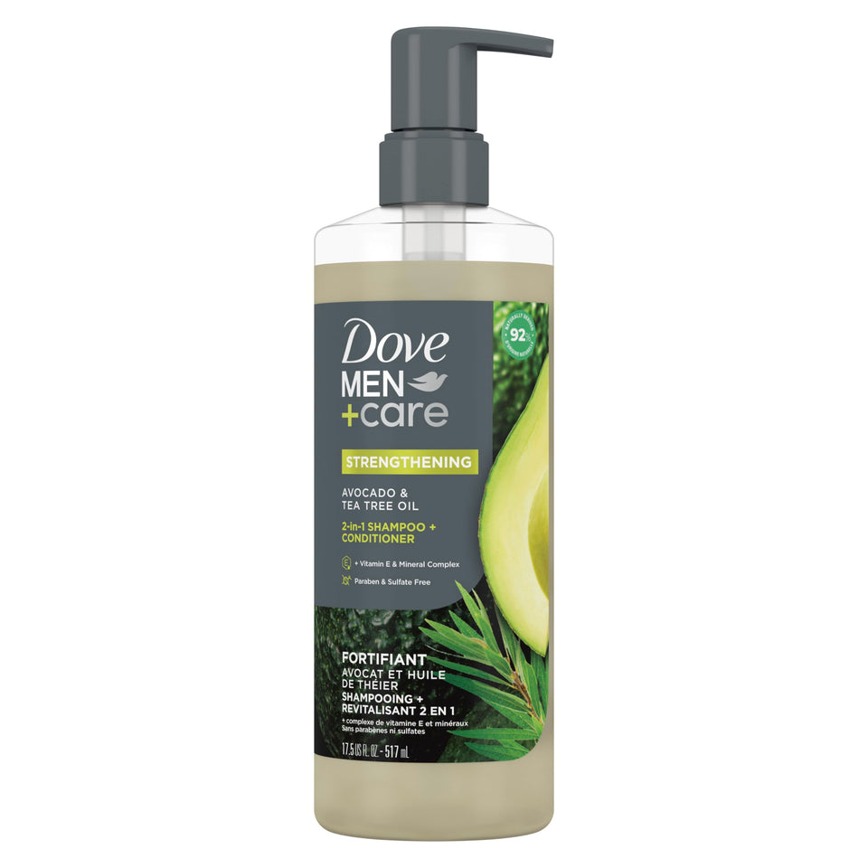 Dove Men+Care front packaging showing bottle and product name for clear identification