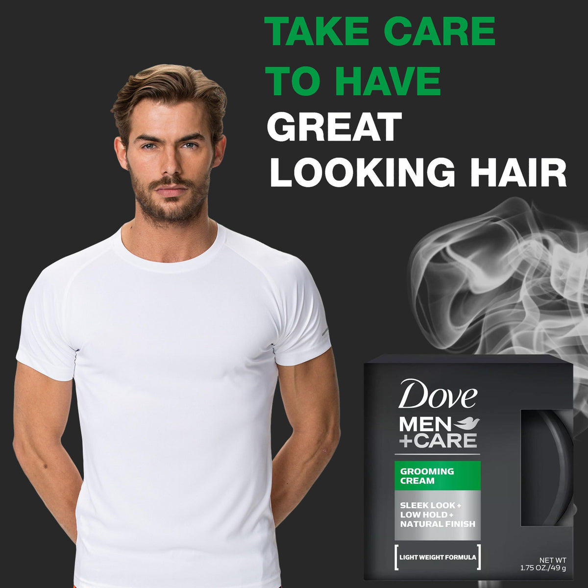 Dove Men+Care applied to dry hair creating natural texture without stiffness