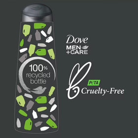 Dove Men+Care bottles on bathroom shelf showing ready‑to‑use grooming convenience