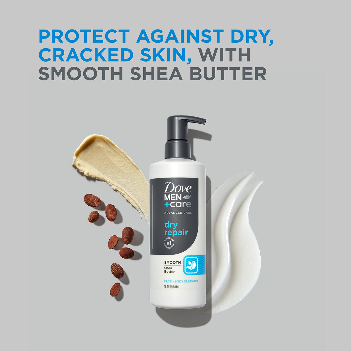 DOVE MEN + CARE in-shower use with rich lather demonstrating gentle cleansing