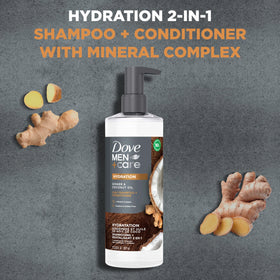 DOVE MEN + CARE in-shower use showing rinse and quick two-in-one convenience