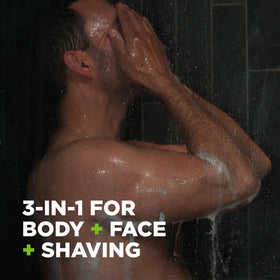DOVE MEN + CARE product label close-up showing ingredients and benefits