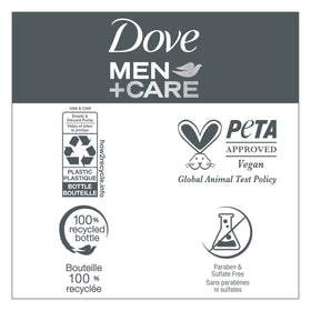 DOVE MEN + CARE bottle on bathroom shelf styled with toiletries for routine convenience