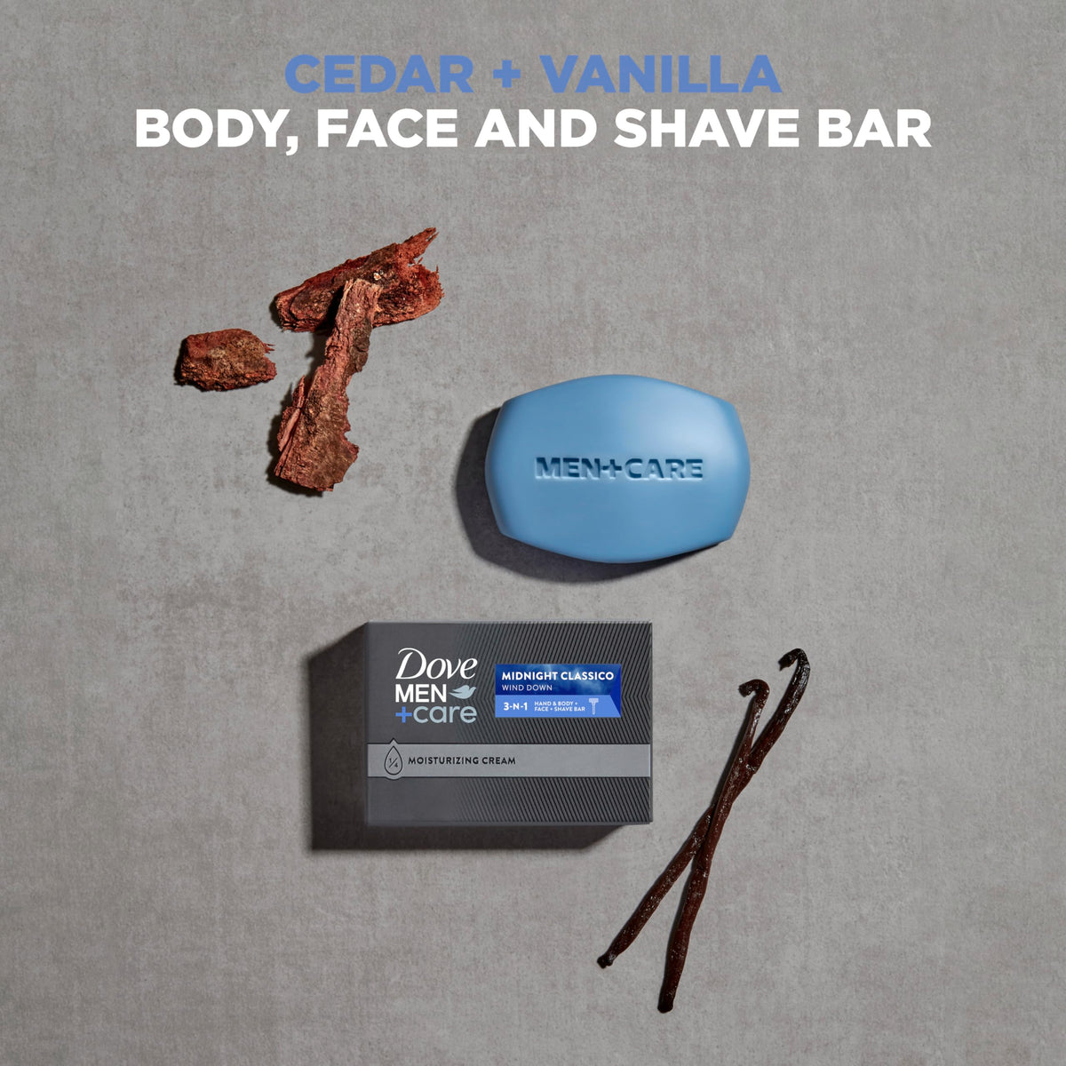 Dove Men+Care bar close-up texture highlighting moisturizing cream for softer skin