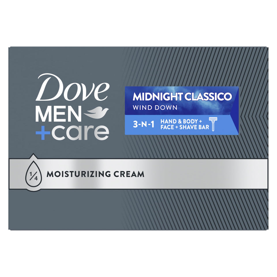 Dove Men+Care front packaging showing ten-bar pack and clear labeling for convenience