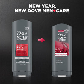 Dove Men+Care texture on palm dispensed from bottle, shows moisturizing feel