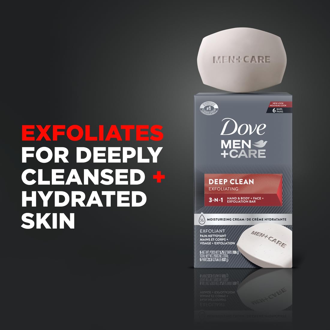 Dove Men+Care close-up of purifying grains on soap texture for exfoliation