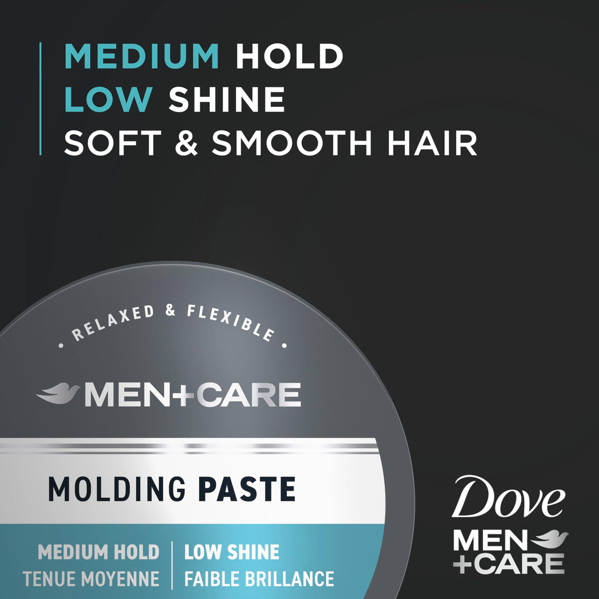 Dove Men+Care paste on hands being warmed, shows simple application for natural styling