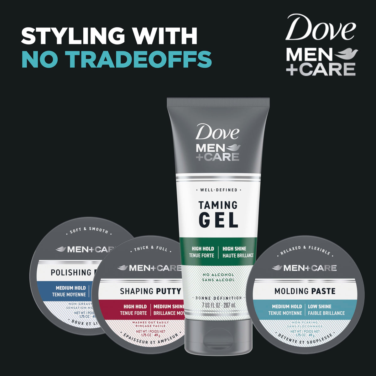 Close-up label of Dove Men+Care paste showing product details, clear ingredient visibility