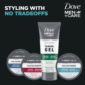 Close-up label of Dove Men+Care paste showing product details, clear ingredient visibility