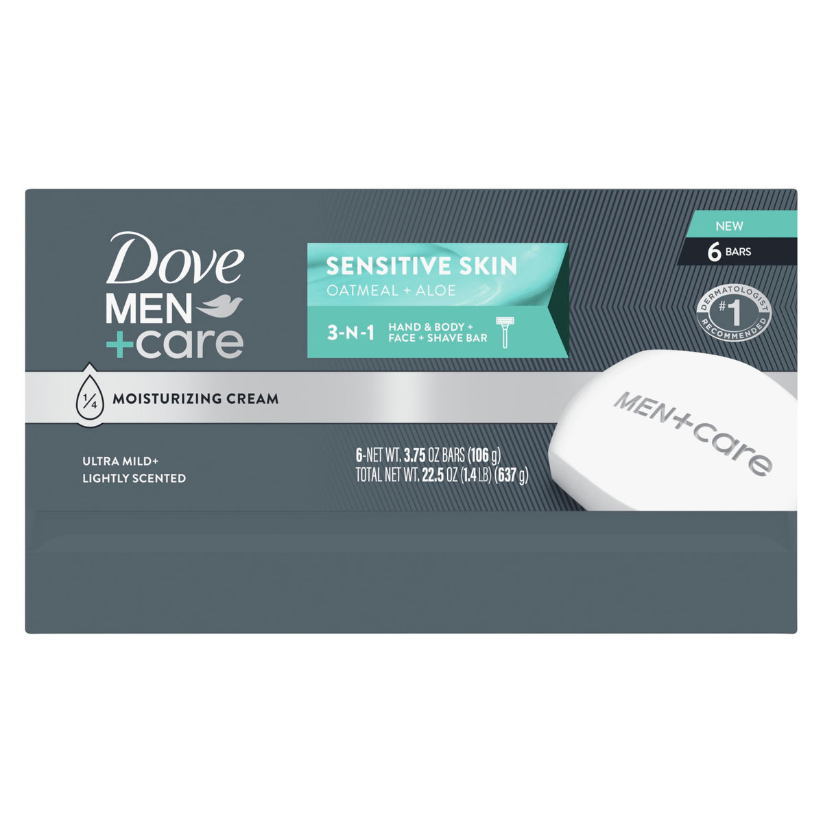 DOVE MEN + CARE close-up of bar texture highlighting moisturizing cream for gentle hydration