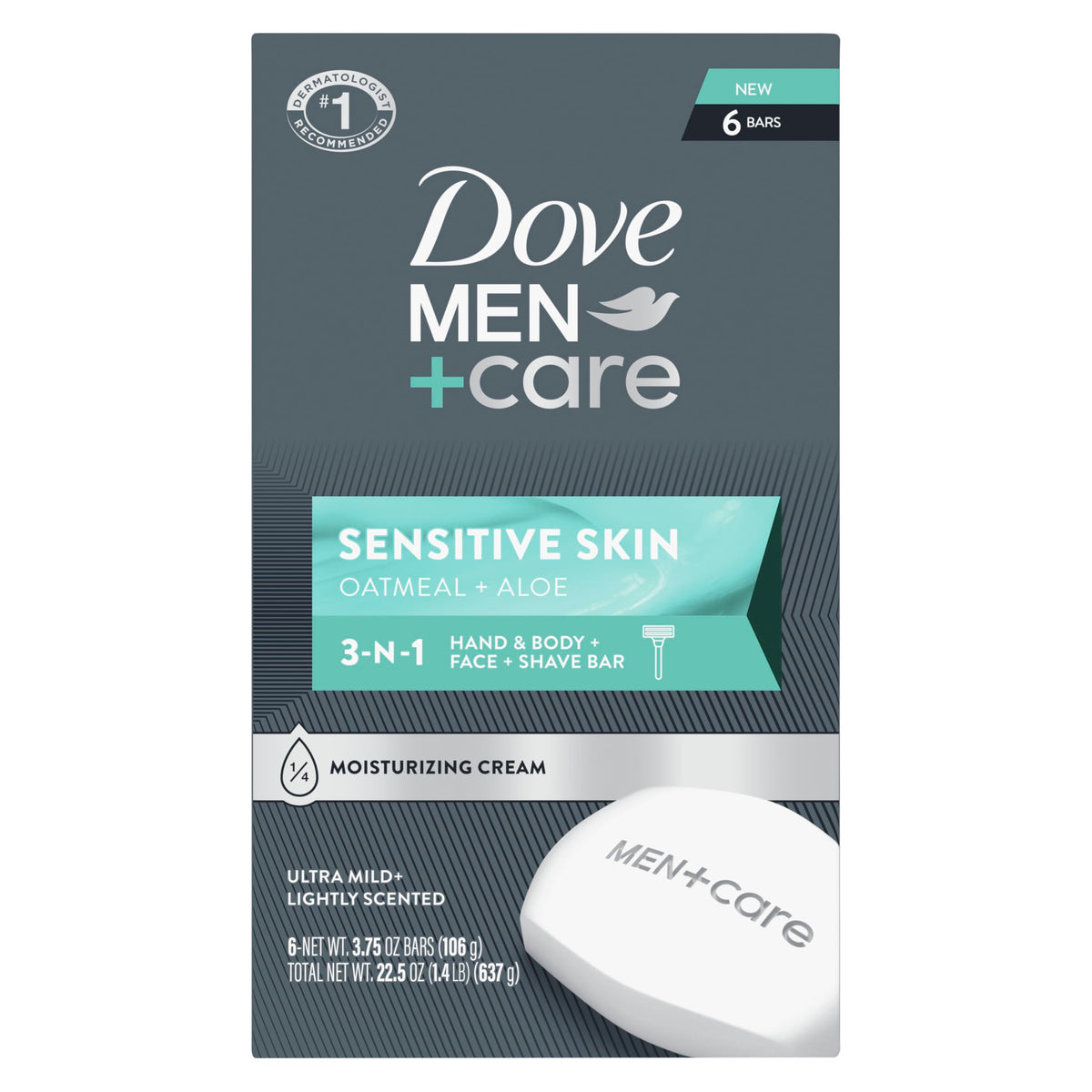 DOVE MEN + CARE front packaging showing six bars and clear product identity for confidence