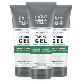 Dove Men+Care front packaging showing strong-hold gel benefit