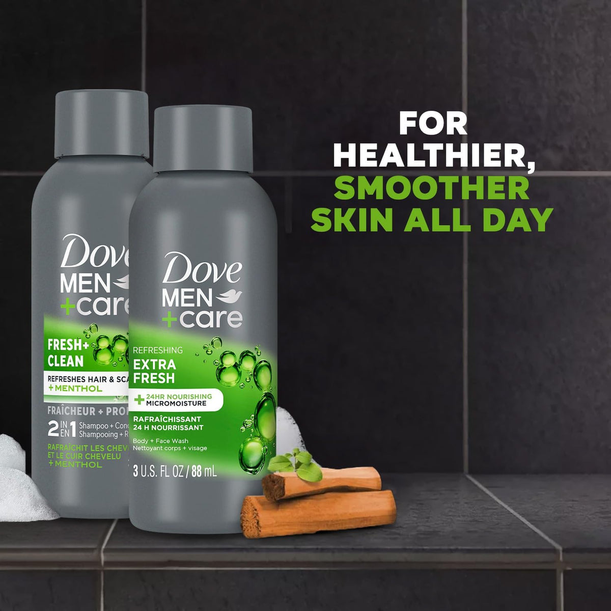 Dove Men+Care texture closeup with microMoisture droplets showing hydration boost