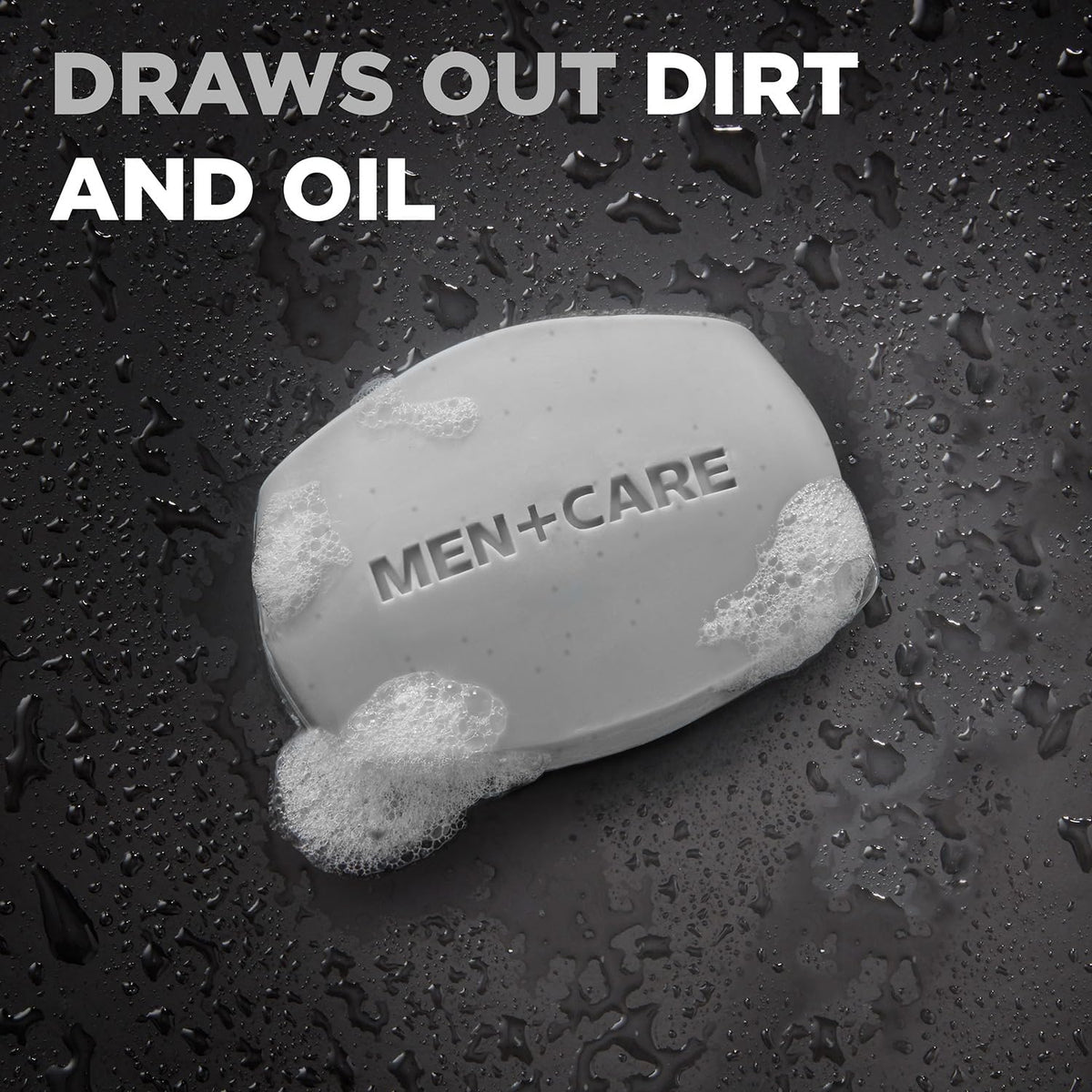 Dove Men+Care bar in hand showing 3.75 oz scale and travel-friendly benefit