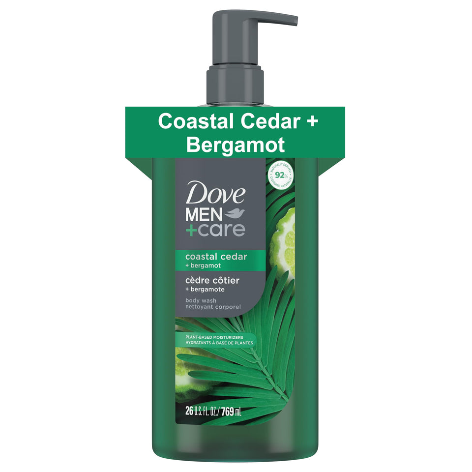 DOVE MEN + CARE front bottle showing label and size for clear identification and value