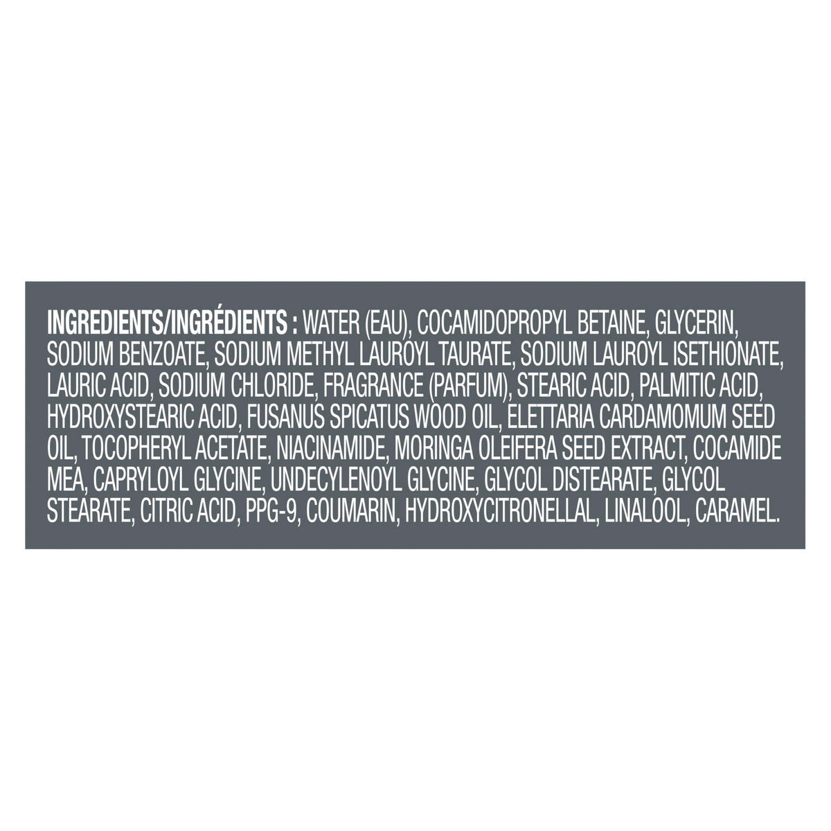 DOVE MEN + CARE ingredient label close-up highlighting sulfate-free benefit