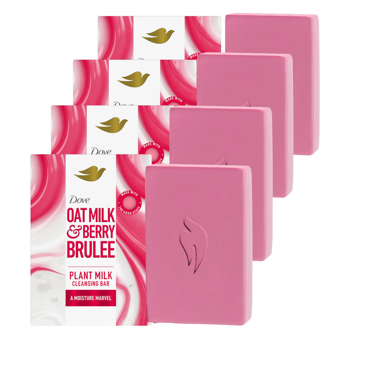 Dove front packaging showing oat milk berry brulee and moisturizing benefit