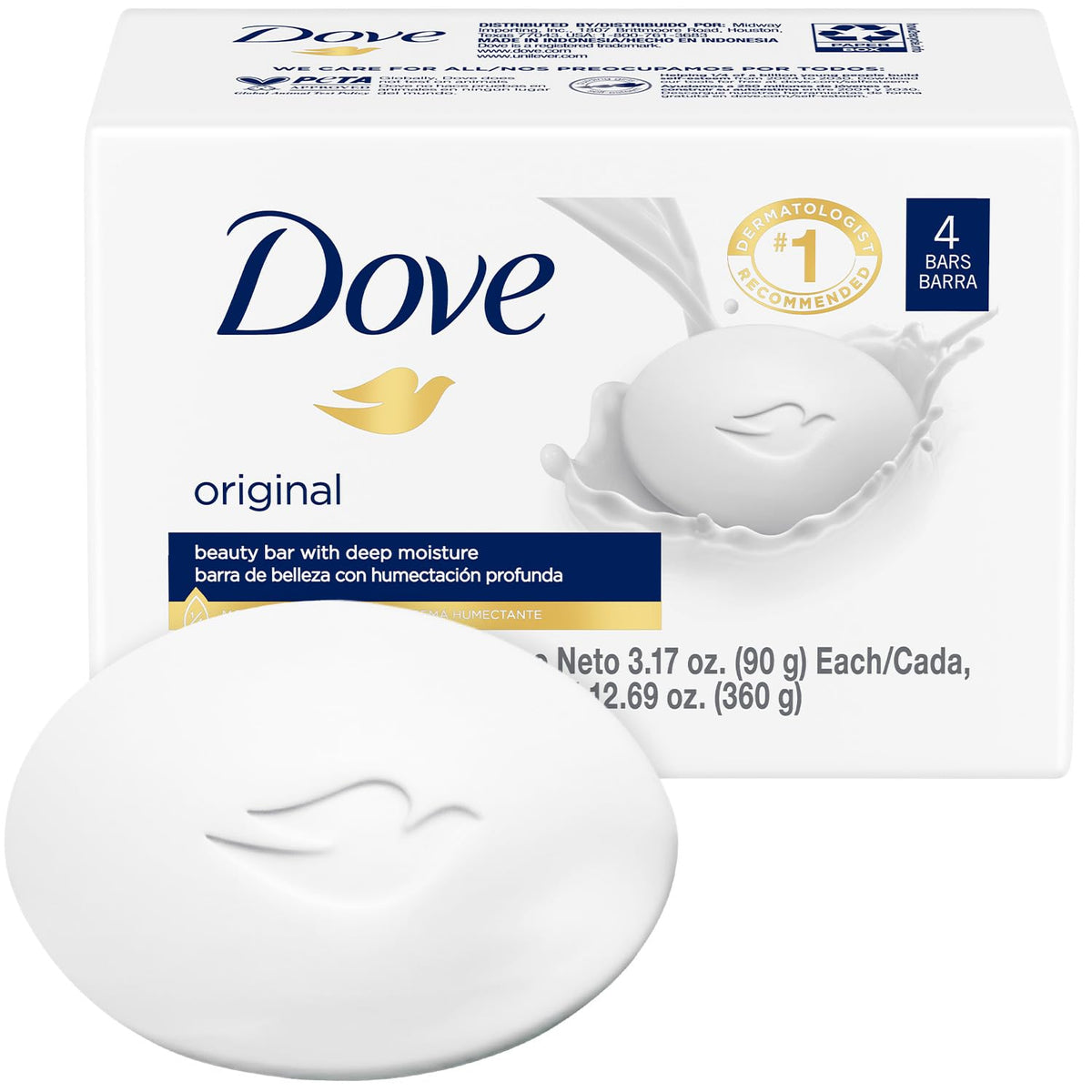 Dove original beauty bar front packaging showing moisturizing benefit