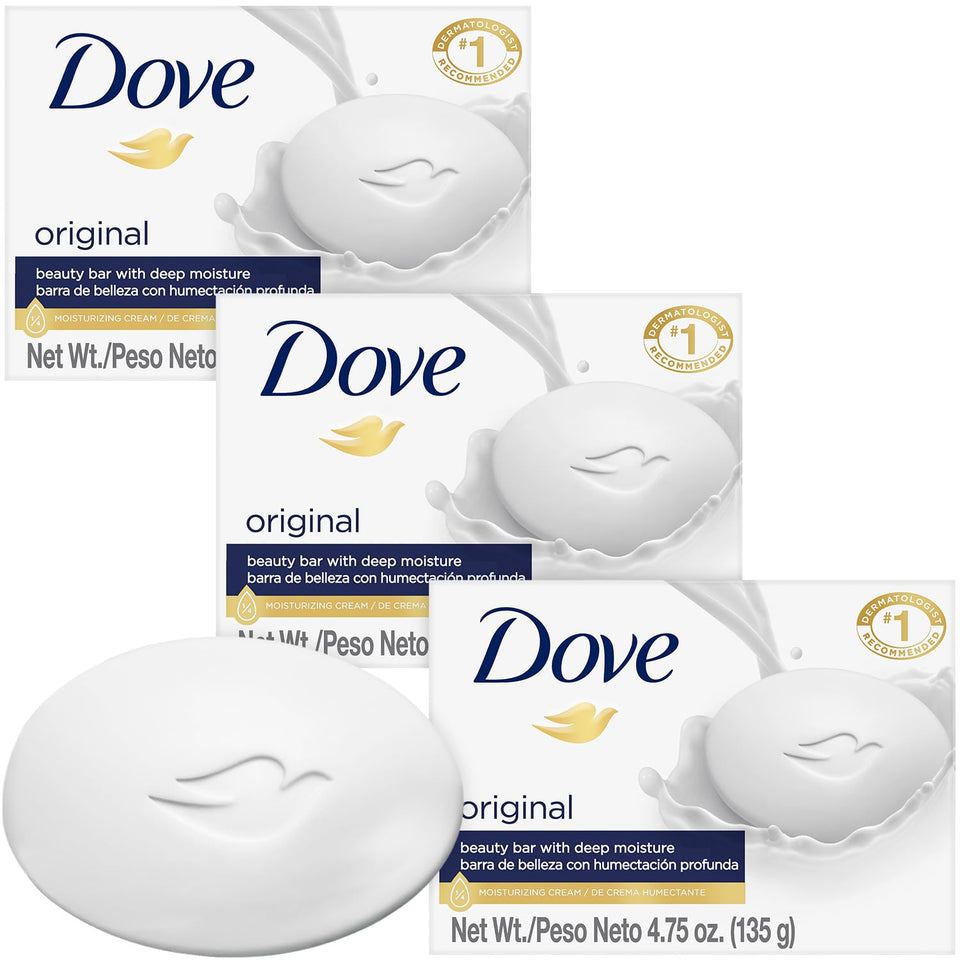 Dove original front packaging showing three beauty bars and clear branding for convenience