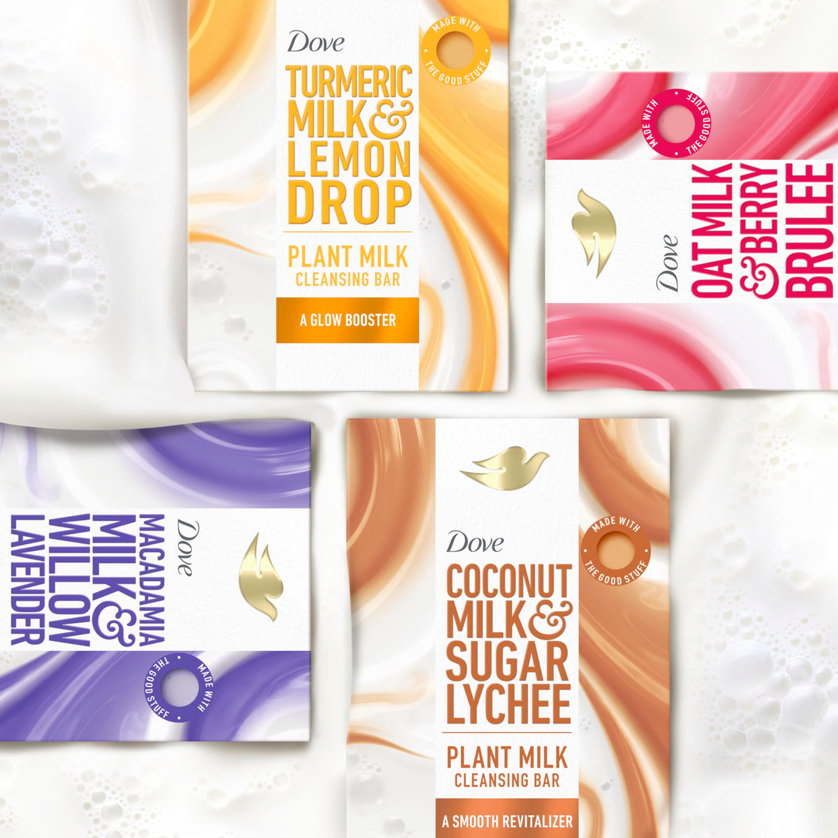 Back label of Dove pack showing ingredients and biodegradability information benefit