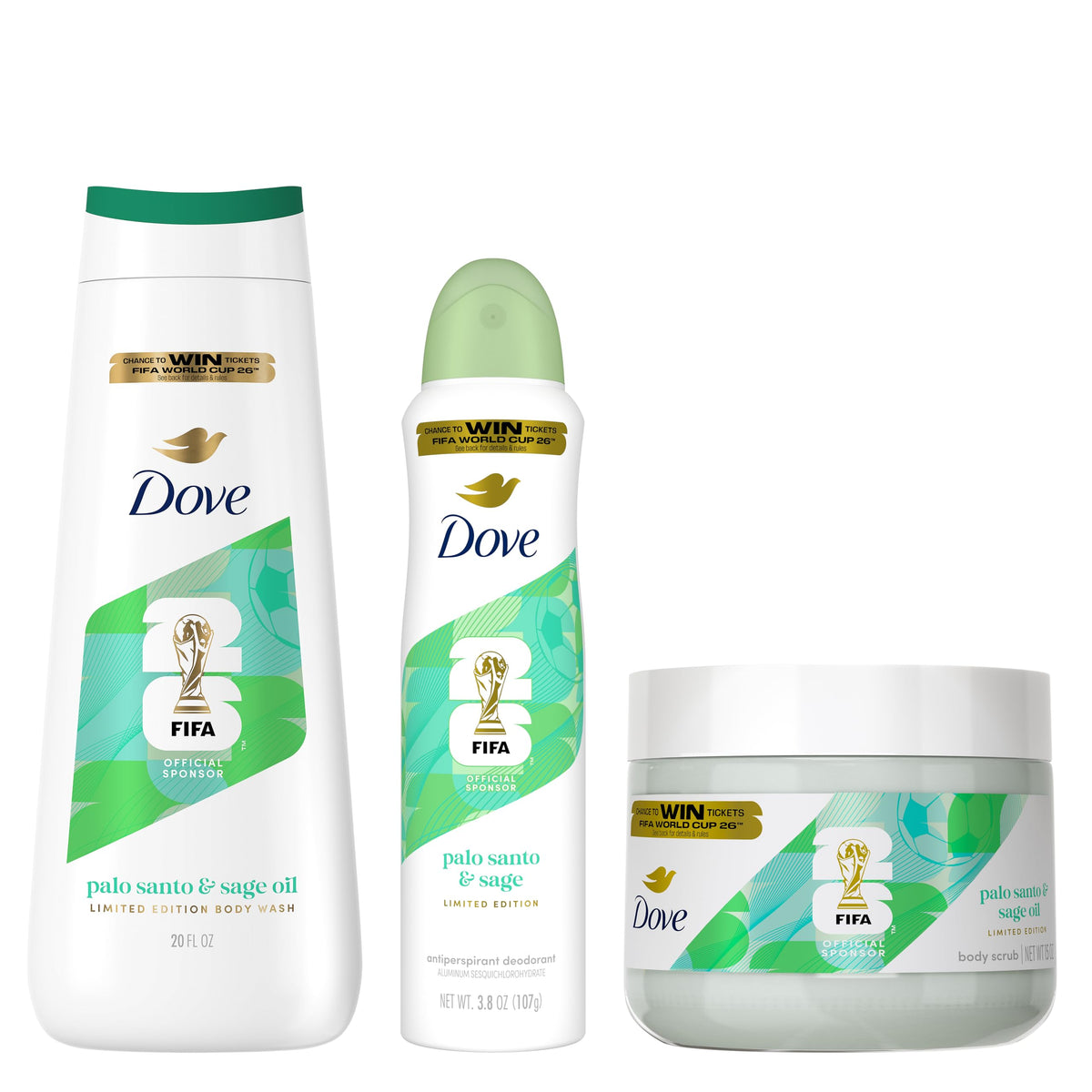 Dove front packaging showing palo santo and sage oil scent benefit