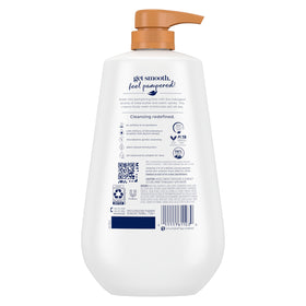 Close-up of Dove label highlighting shea butter and vanilla benefits