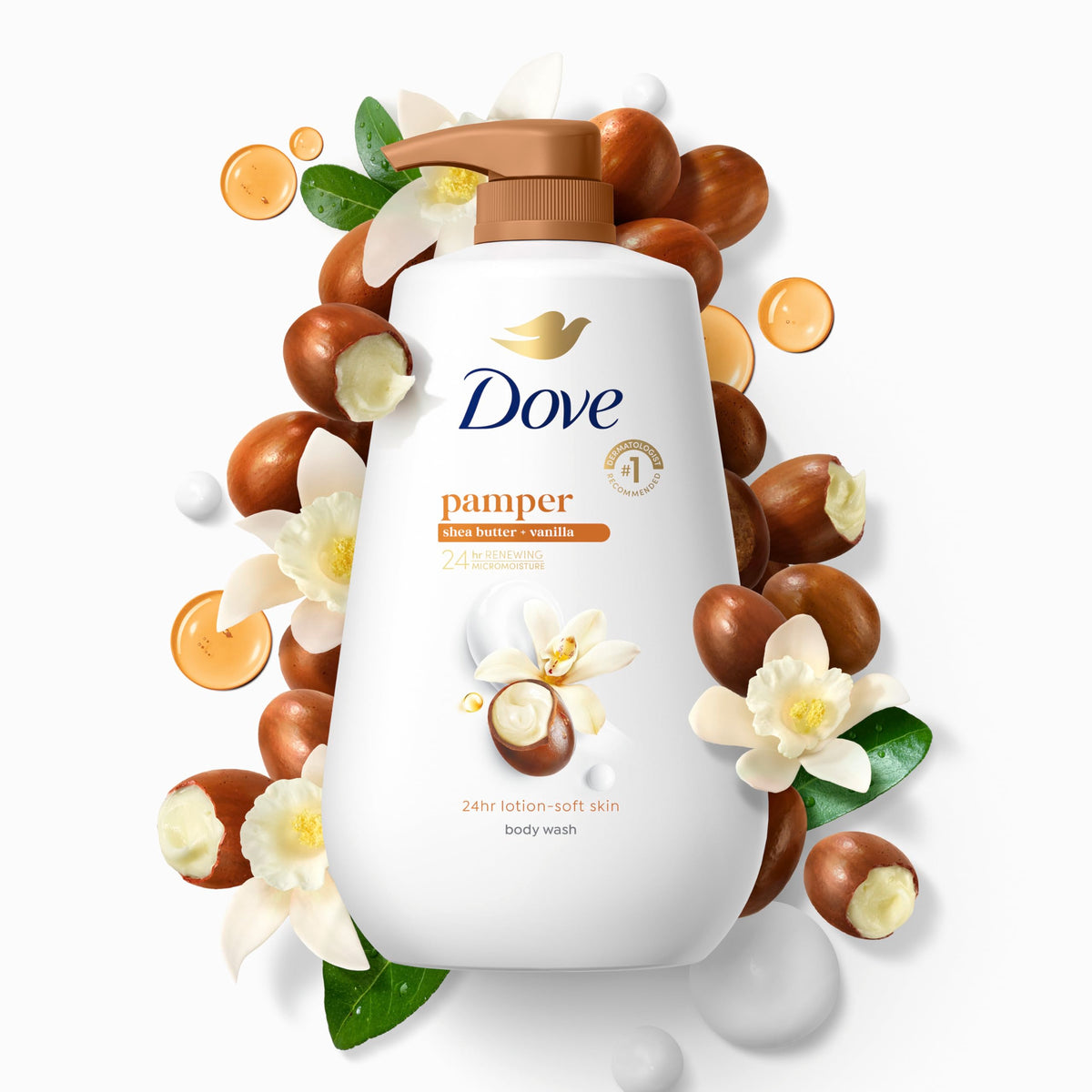 Vanilla and shea visual mood with Dove for comforting fragrance